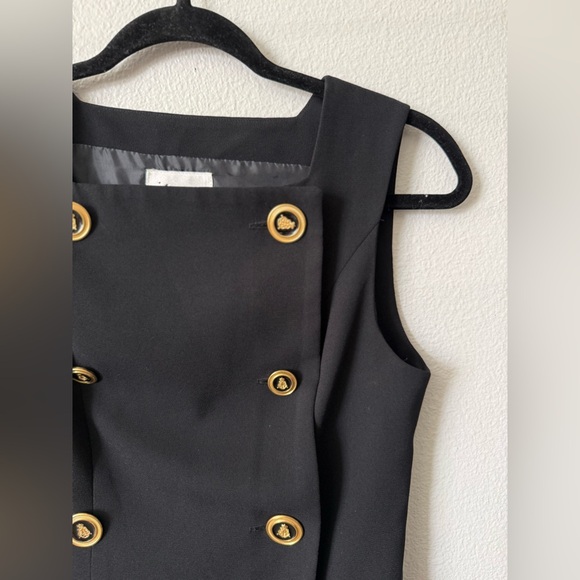 Vintage Black Gold Crest Button Dress Sleeveless Designer Style Size 6 - Picture 3 of 12